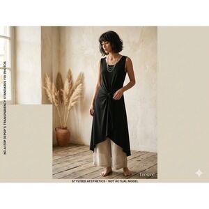 Trouve Womens Tunic XXL Black Lagenlook Knot Front Asymmetrical Sleeveless Top